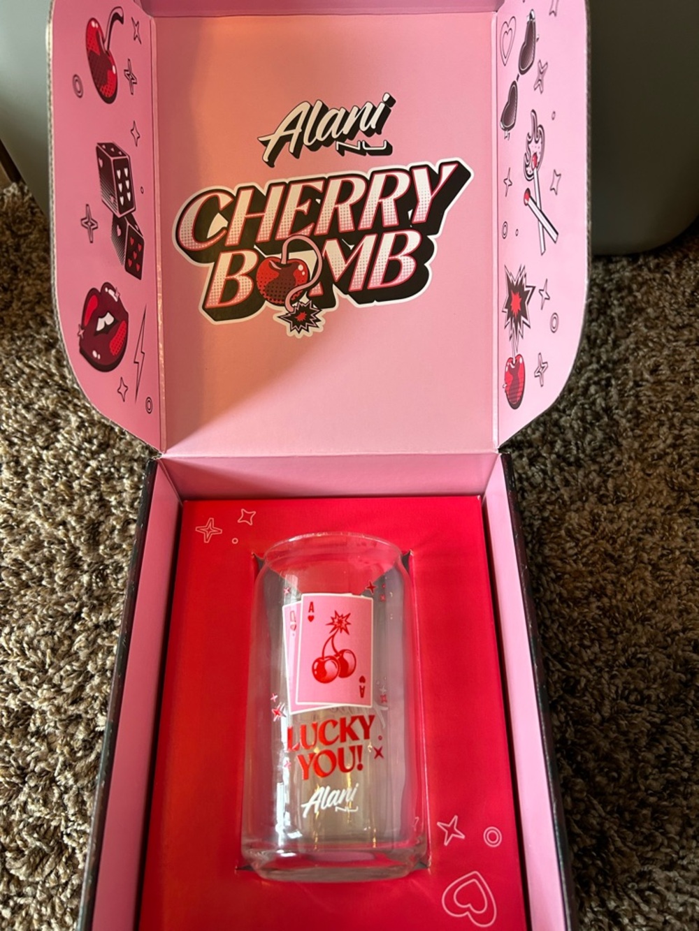 Alani Cherry Bomb Lucky You! Red Glass Tumbler